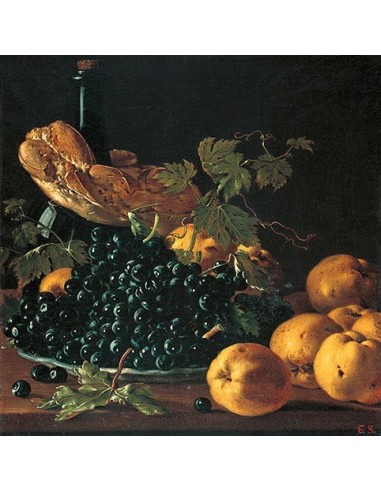 Naturaleza muerta con pan, manzanas, uvas y una botella, c. 1771