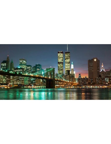 El puente de Brooklyn y las Torres Gemelas de noche