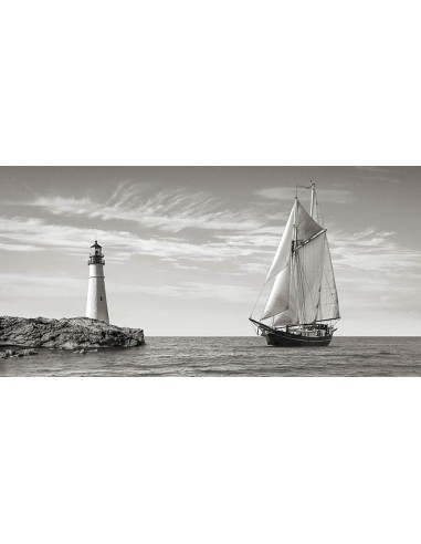 Velero acercándose al faro, mar Mediterráneo (detalle)