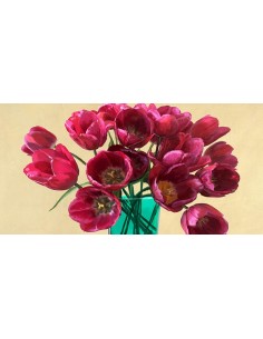 Tulipanes rojos en un jarrón de cristal (detalle)