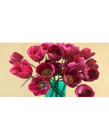 Tulipanes rojos en un jarrón de cristal (detalle)