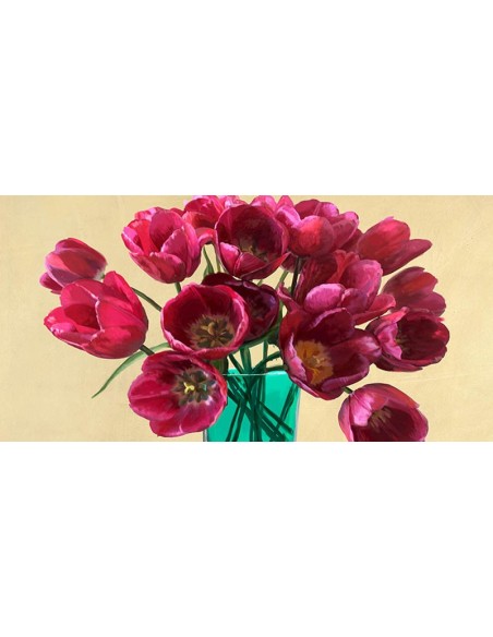 Tulipanes rojos en un jarrón de cristal (detalle)