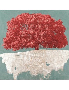 Árbol rojo sobre aguamarina