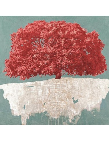 Árbol rojo sobre aguamarina