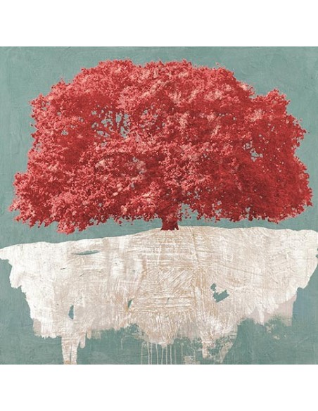 Árbol rojo sobre aguamarina