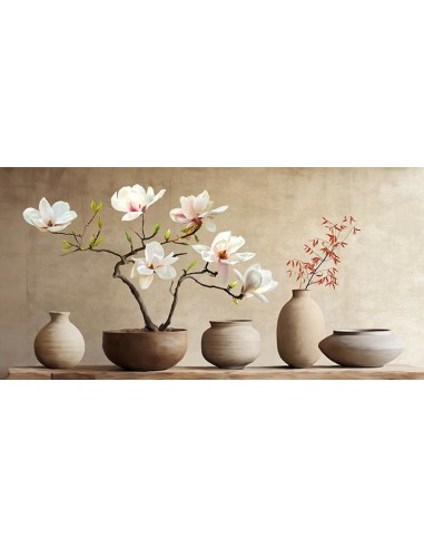 Jarrones y rama de magnolia