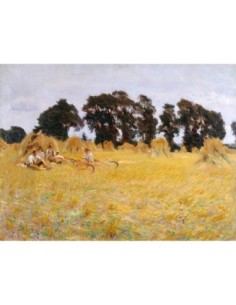 Segadores descansando en un campo de trigo