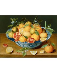 Bodegón con limones, naranjas y granadas