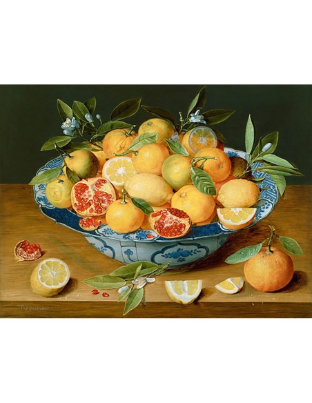 Bodegón con limones, naranjas y granadas