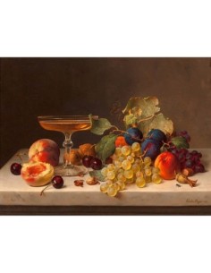 Bodegón con frutas de verano y champán