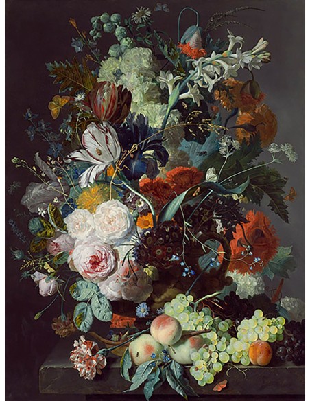 Naturaleza muerta con flores y frutas