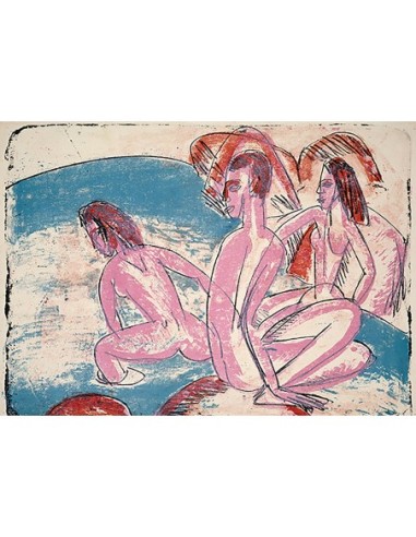 Tres bañistas junto a las piedras