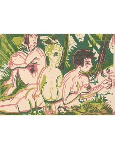 Mujeres desnudas con un niño en el bosque