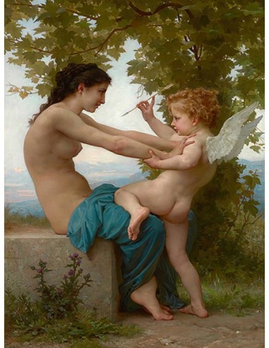 Una joven defendiéndose de Eros