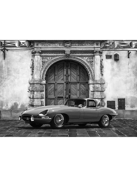Roadster frente al Palacio Clásico (BW)