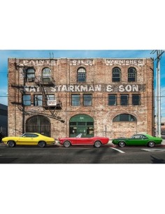 Paisaje urbano con muscle cars