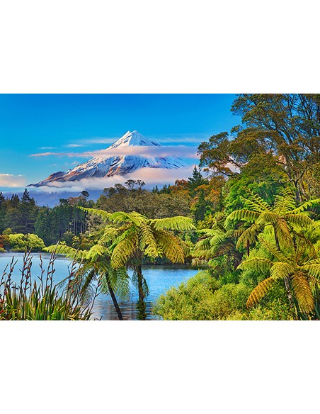 Montaña Taranaki y lago Mangamahoe, Nueva Zelanda