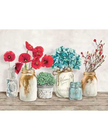 Composición floral con tarros Mason