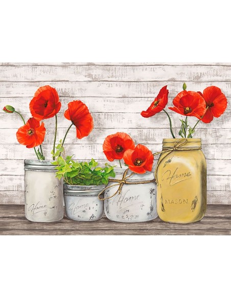 Amapolas en tarros de cristal (detalle)
