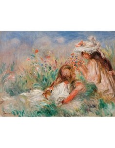 Chicas en la hierba arreglando un ramo