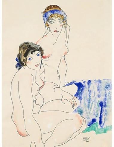 Dos desnudos femeninos junto al agua