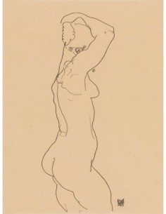 De pie desnudo, mirando hacia la derecha