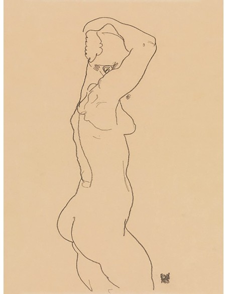 De pie desnudo, mirando hacia la derecha