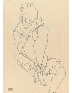 Mujer abrochándose los zapatos, 1915