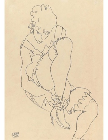 Mujer abrochándose los zapatos, 1915