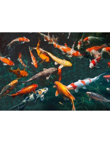 Estanque con peces koi