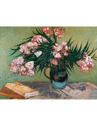 Jarrón con adelfas y libros