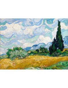 Campo de trigo con cipreses