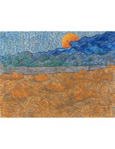 Paisaje con gavillas de trigo y luna naciente, 1889