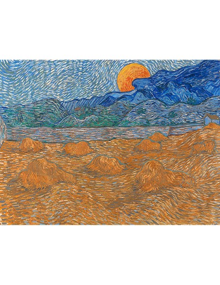 Paisaje con gavillas de trigo y luna naciente, 1889