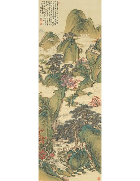 Nubes blancas y árboles carmesí