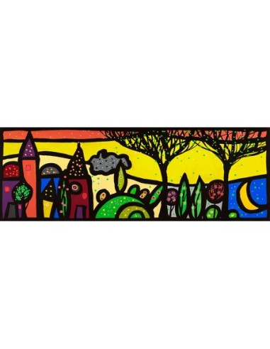 La luna canta sobre el pequeño pueblo.