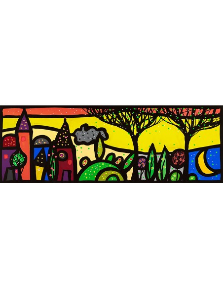 La luna canta sobre el pequeño pueblo.